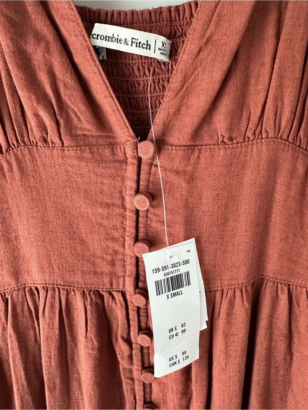 Abercrombie & Fitch Rust Button-Front Spaghetti Strap Maxi Dress